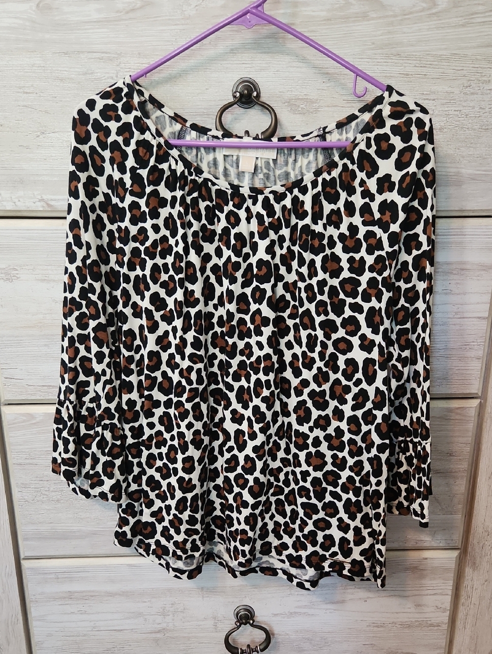 Michael Kors Cream Leopard Print Blouse with Brown and Black Spots